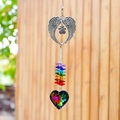 Rainbow crystal suncatcher pendant with angel wings and heart crystal for garden decor - Angel Wings + Dark Red Heart 30mm
