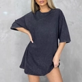 T-shirt oversize in cotone grigio scuro lavato vintage con vestibilità ampia e morbida - Nero Lavato