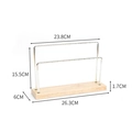 Silver metal jewelry organizer with wooden base showing size specifications and dimensions - Double Tier With Holes / Gold / Double Tier