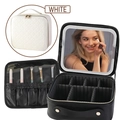 White quilted PU leather makeup bag with LED mirror and adjustable internal dividers - Quilted White [LED Light]