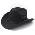 Classic black wool western cowboy hat with silver eyelets and wide upturned brim - M (56-58cm) / Black
