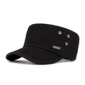 Gorra militar clásica de algodón negro para hombre con logotipo y detalles metálicos - Ajustable / Negro