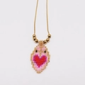 Collana fatta a mano con perline Miyuki, ciondolo a cuore e catena in acciaio oro - Rosa
