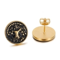Elegant Tree of Life titanium steel stud earrings in gold and black round vintage finish - Retro Gold Black Tree of Life Style (KE64604-K)