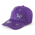 Casquette de baseball violette pour femme avec strass brillants en motifs papillon et étoile - Violet foncé