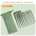 Set of 13 professional green makeup brushes with matching velvet drawstring storage pouch - 13pcs Set + Bag / Green