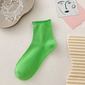 Vibrant lime green cotton mid-calf socks with a stylish rolled cuff edge design - One Size / Fluorescent Green