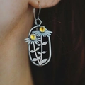 Boucles d'oreilles marguerites vintage en argent avec cristaux jaunes et design floral - Tournesol Jaune Ambre
