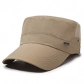 Khaki Herren Militär-Mütze mit atmungsaktivem Mesh-Einsatz und Metall-Detail - Verstellbar / Khaki
