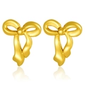Elegant gold bow-shaped stainless steel stud earrings with a smooth polished metallic finish - Silk Pleated Bow