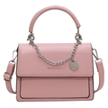Chic pink PU leather crossbody bag featuring silver chain decor and metal lettering - Light Pink