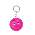 Detailed view of a vibrant pink plastic pickleball keychain with a secure metal ring - Hollow Ball Rose Red