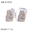Two-tone geometric bow earrings in gold and silver finish with wrinkled metal texture - Folded Rectangular Style (NB-E1472)