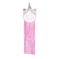 Handmade pink unicorn dream catcher with floral decor and soft pink tassels - MS9035A Pink Without Light