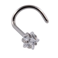 Surgical stainless steel nose stud with a brilliant star-shaped cubic zirconia stone - 0.8x7x3mm / Silver S-Bend Star Clear Zircon