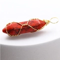Handcrafted hexagonal red jasper column pendant wrapped in elegant golden wire - Red Turquoise