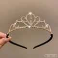 Elegant gold rhinestone crown headband with sparkling white crystals for weddings, size 12cm - 30# Trophy [Velvet Headband] (12cm)
