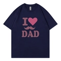 T-shirt in cotone blu navy con stampa viola I LOVE DAD e grafica con baffi - XS / Stile I Love Dad / Blu navy