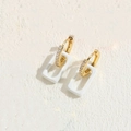 Golden geometric earrings with zircon inlay and white rectangular ceramic pendants - White