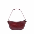 Minimalist burgundy red leather half-moon shoulder bag with sleek polished finish - Red
