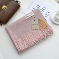 Pink cashmere-feel winter scarf with elegant tassels and lifestyle decorative props - Pink and Coffee / 200cm