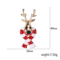 Christmas reindeer brooch with red striped scarf and gold plating measures 44mm height - 1649-Red