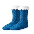 Winter thermal blue cable knit slipper socks with thick white fleece lining and soft cuffs - One Size / Cable Knit Lake Blue