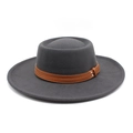 Detailed texture of dark grey wool felt hat with brown leather band and silver buckles - M (56-58cm) / Dark Gray