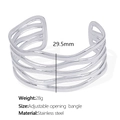 Silver multi-layer wavy open bangle in stainless steel with adjustable design for women - SZ150 Wide Multi-layer Wave / Silver