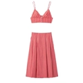 Completo da spiaggia a righe bianche e rosse con top corto a bottoni e gonna midi ad A - XS / Strisce rosse