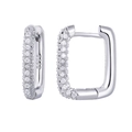 Macro detail of S925 sterling silver rectangular hoop earrings with pavé zircon stones - Rectangle Hoop (JQH0070) / Silver-White