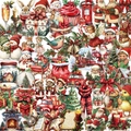 Vintage Weihnachtsaufkleber Set aus PET mit Weihnachtsmann und Rentier für Scrapbooking - Weihnachtsthema