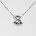 Polished silver titanium steel necklace featuring a 3D bubble style letter S pendant - Silver-Letter S