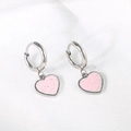 Eleganti orecchini a cerchio in argento con pendenti a cuore rosa glitterati chic - 2.0*8mm / Argento-Cuore Rosa Chiaro