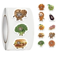 Macro detail of cute crying cat meme stickers combined with various food items on a roll - Jjt018 Food Cat Head (10 Pictures 500 Stickers/roll)