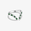 Adjustable S925 sterling silver V-shape ring with green and clear gemstones - Adjustable Open / Silver With Green Rhinestone