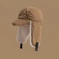 Winter trapper hat in khaki with thick white fleece lining and adjustable strap - One Size (55-58cm) / Khaki