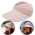 Light pink pleated open top sun visor for women with wide brim for face protection - Dusky Pink