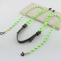 Fluorescent green braided nylon eyewear chain with leather accents and golden metal clasps - Fluorescent Green