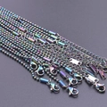 Detail of 2mm rainbow bead chains with lobster clasp and steel tag for jewelry making - AB Color
