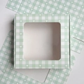 Green gingham gift box with heart patterns and a clear window for hair accessories - Open Window Green Gingham