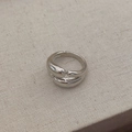 Macro detail of silver double-layered ring with organic fluid shape on beige linen - Adjustable Open / Silver Multi-Water Drop Wrap Ring