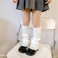 Girl's white ribbed knit leg warmers with ruffled edges for school style outfits - One Size / White