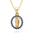 Religious San Judas Tadeo pendant necklace with blue zircon in 18k gold plated brass - B183-Deep Blue Zirconia St. Jude