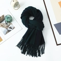 Deep green and black double-sided knit scarf with tassels on a minimalist table - 200*68CM / Dark Green