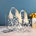 Clear PVC daisy tote bag with beige canvas handles in two sizes for gift packaging - Beige Print