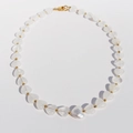 Elegant white heart-shaped stone beaded necklace with gold metal beads and lobster clasp - White