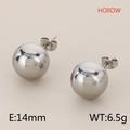 Hollow stainless steel ball stud earrings in silver finish featuring 14mm diameter - Hollow Silver Color (14mm)