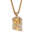 Collana con ciondolo Gesù in acciaio inossidabile placcato oro 18K con cristalli lucidi - Ciondolo Volto di Gesù Con Strass Catena Intrecciata / Oro