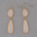 Macro view of white teardrop earrings with matte texture and gold beaded metal edges - Gold Frame White (EA088-3金)